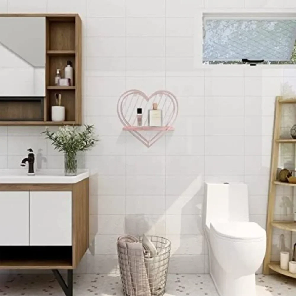 New Pink Heart Floating Wall Shelves, Cute Funky Organizer for Home Decor